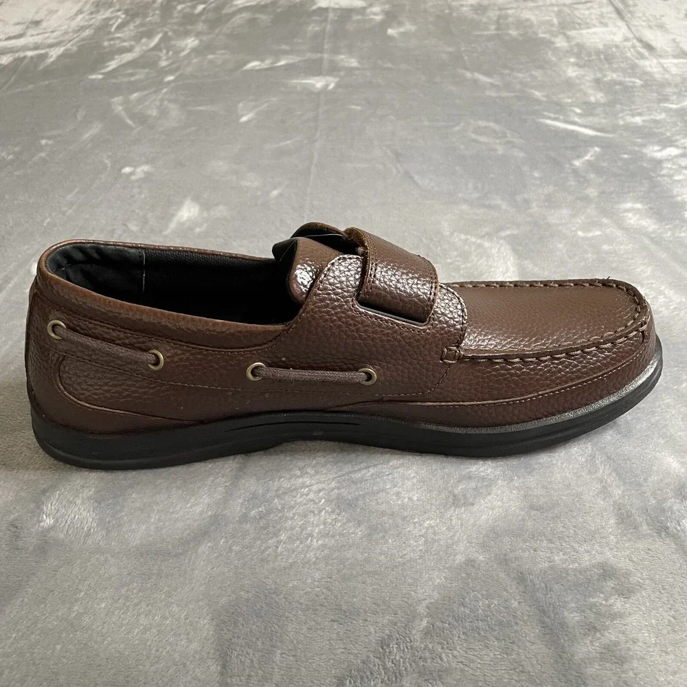 Apex A2100M Mens‎ Comfort Boat Shoe US 15 Med Brown Leather Hook & Loop Diabetic
